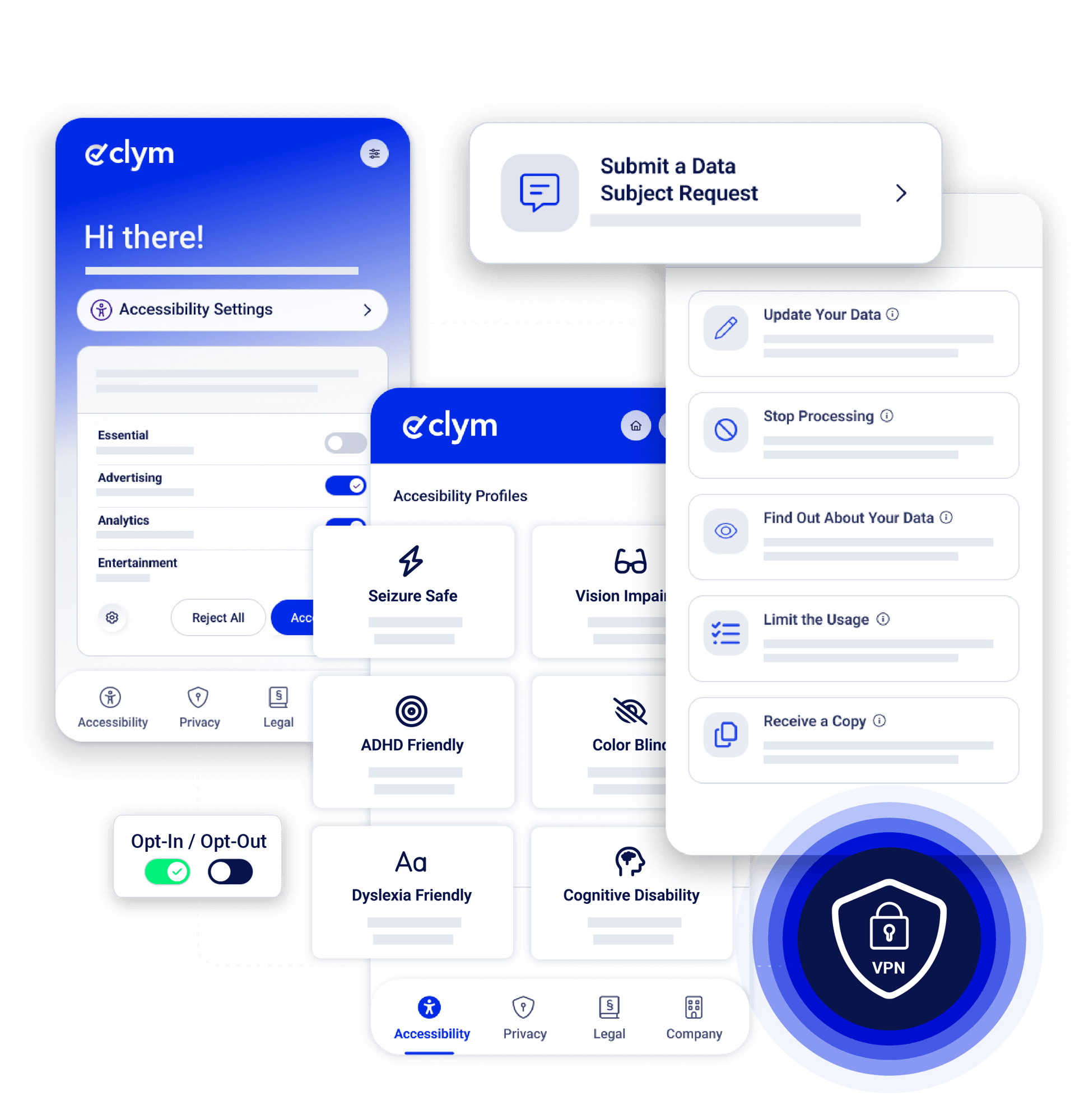 Clym All-in-One Solution widget for Data Privacy and Accessibility