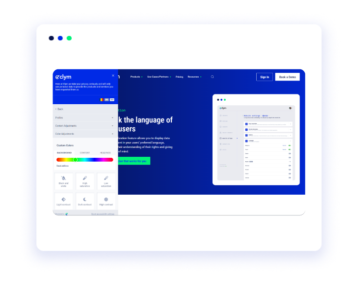 image of clym accessibility Focus on Color adjustments sections of widget