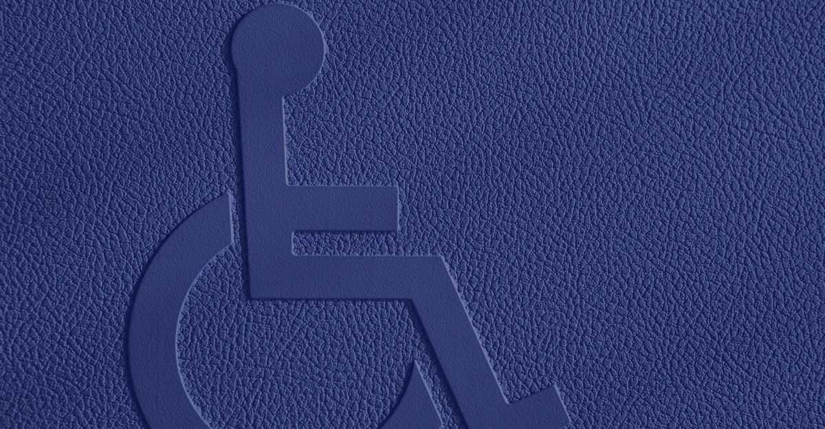 Disabled symbol on a blue textured background. Horizontal