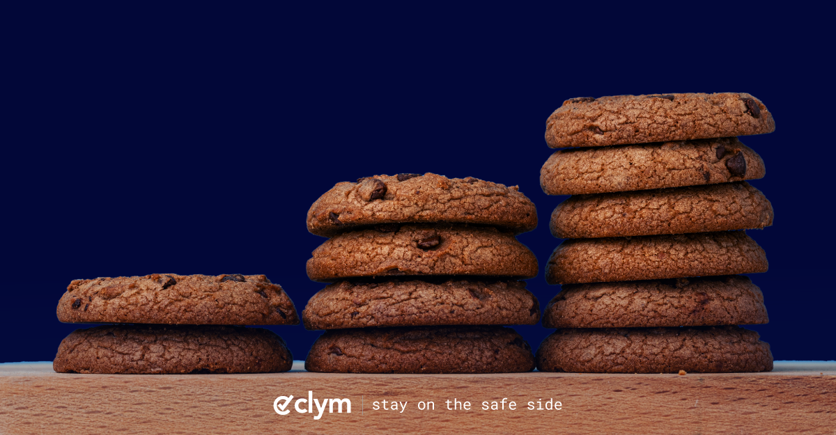 Stack of chocolate chip cookies against dark blue background 