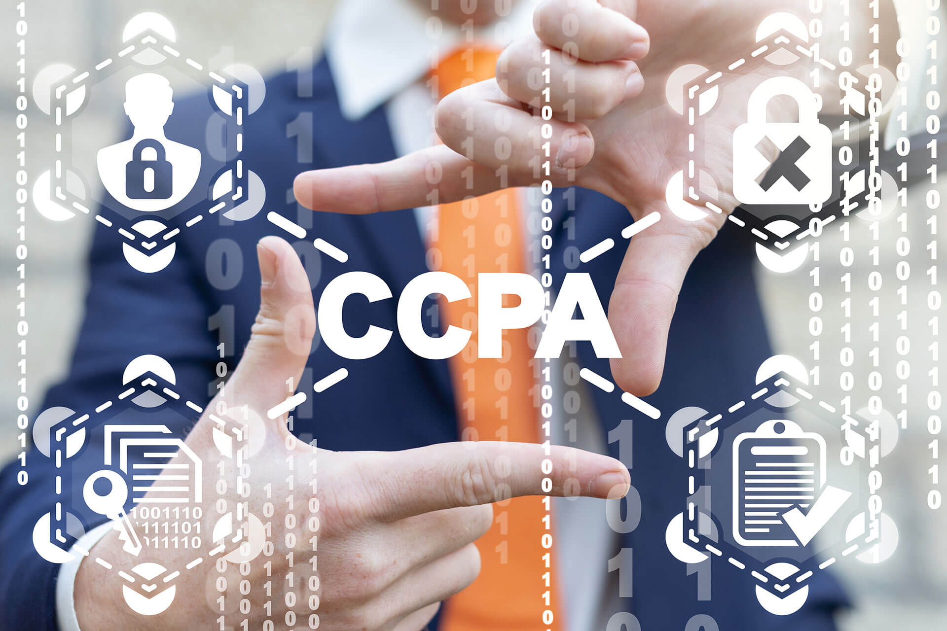 businessman framing the letters CCPA with his hands