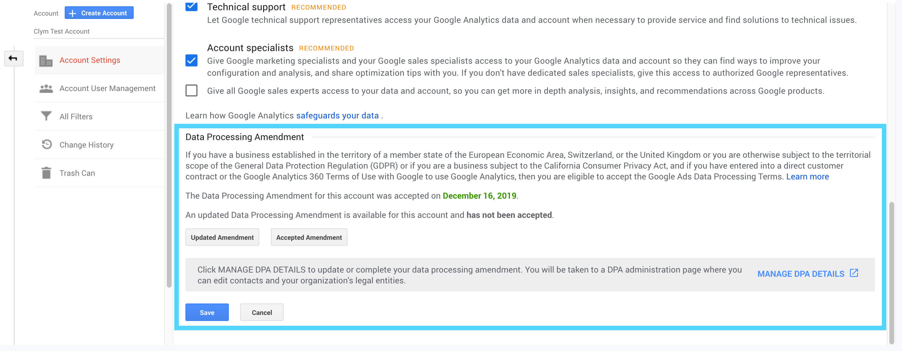 Google Analytics Data Processing Amendment for GDPR