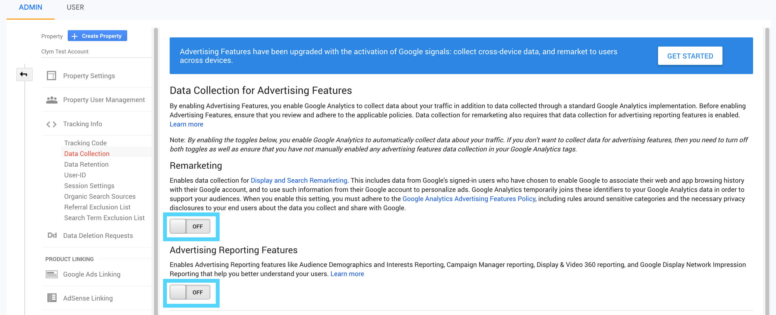 How to disable Data Collection for Advertising purposes in Google Analytics for GDPR and CCPA?