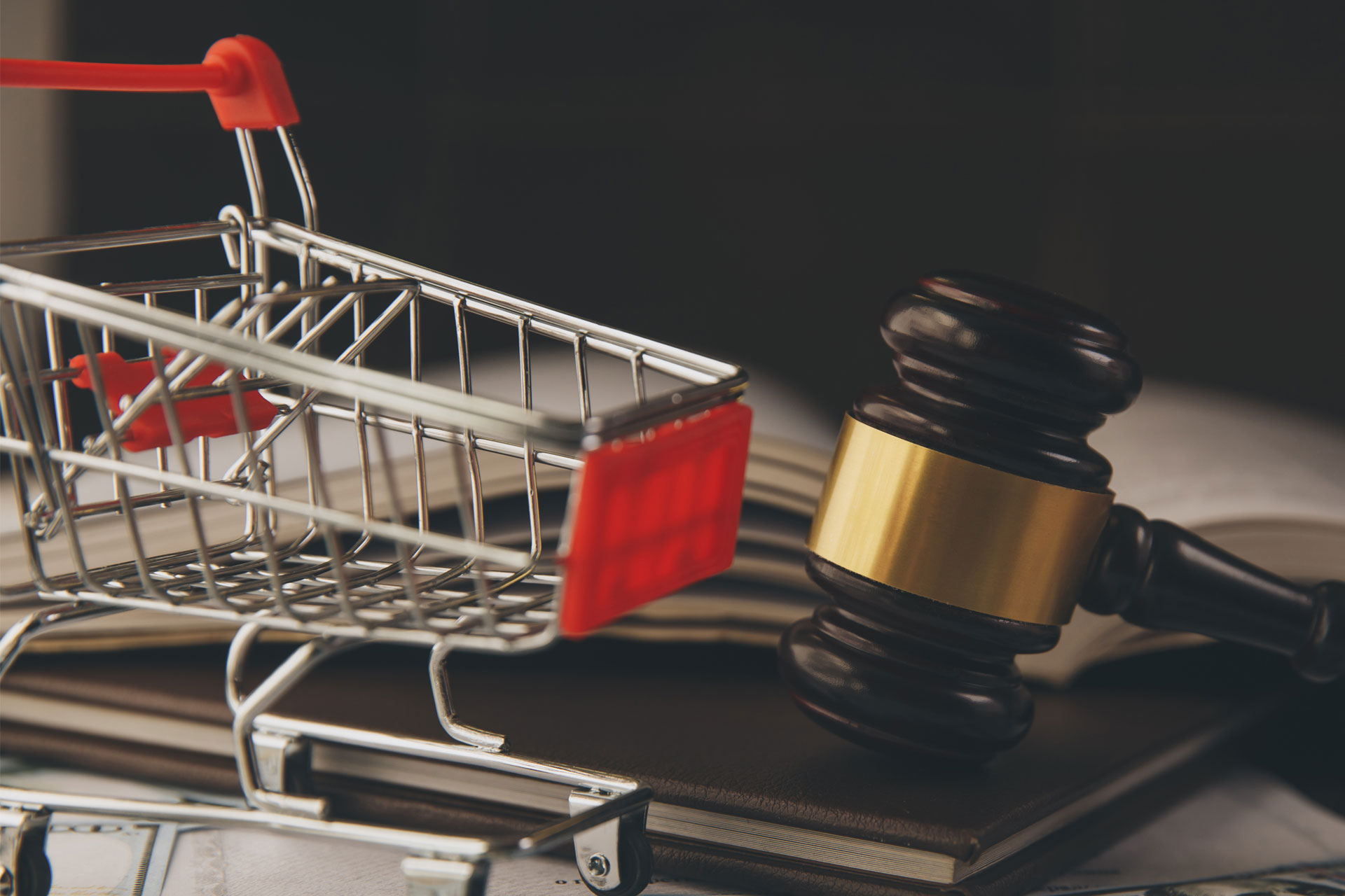 judge gavel and shopping cart