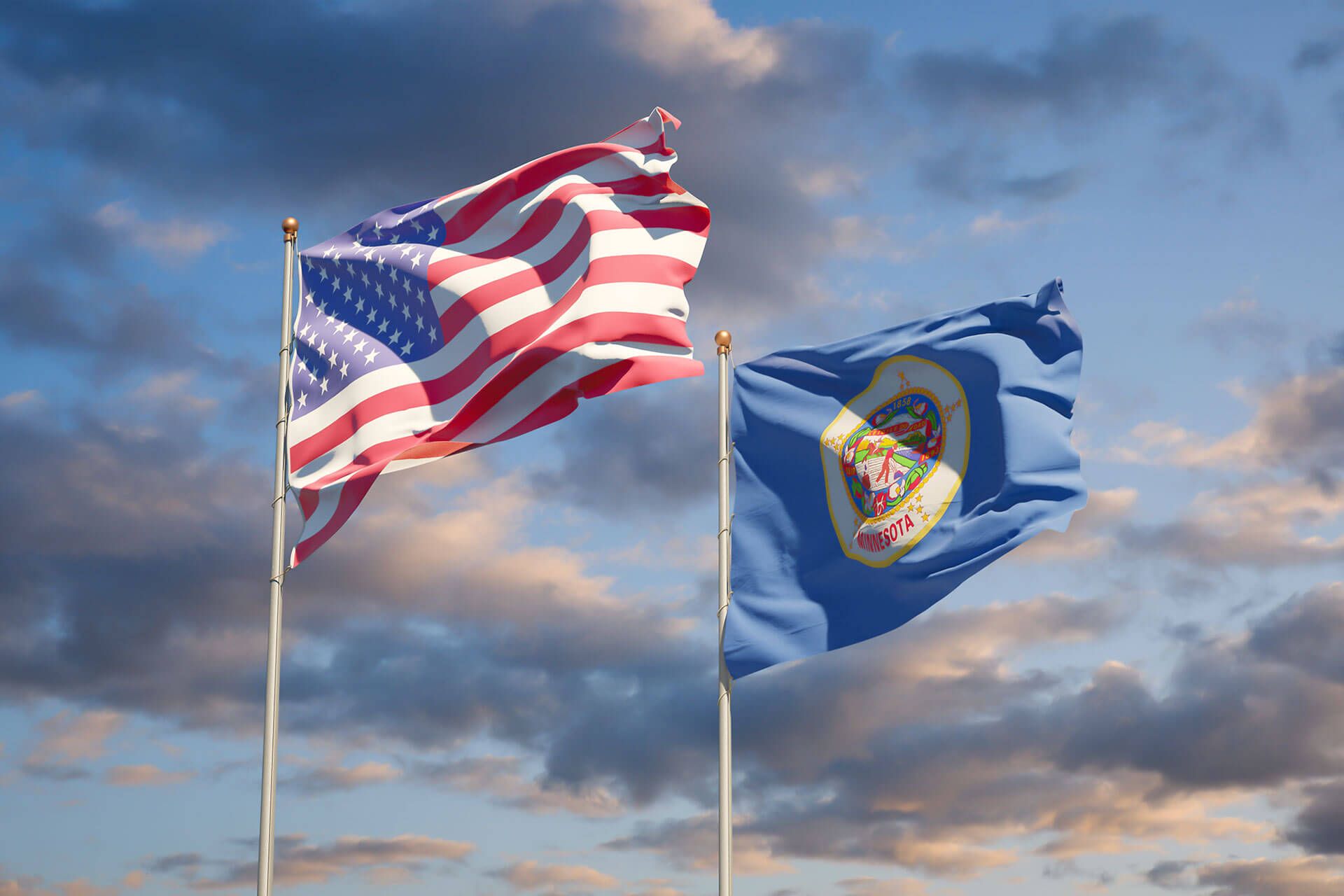 USA and Minnesota state flag