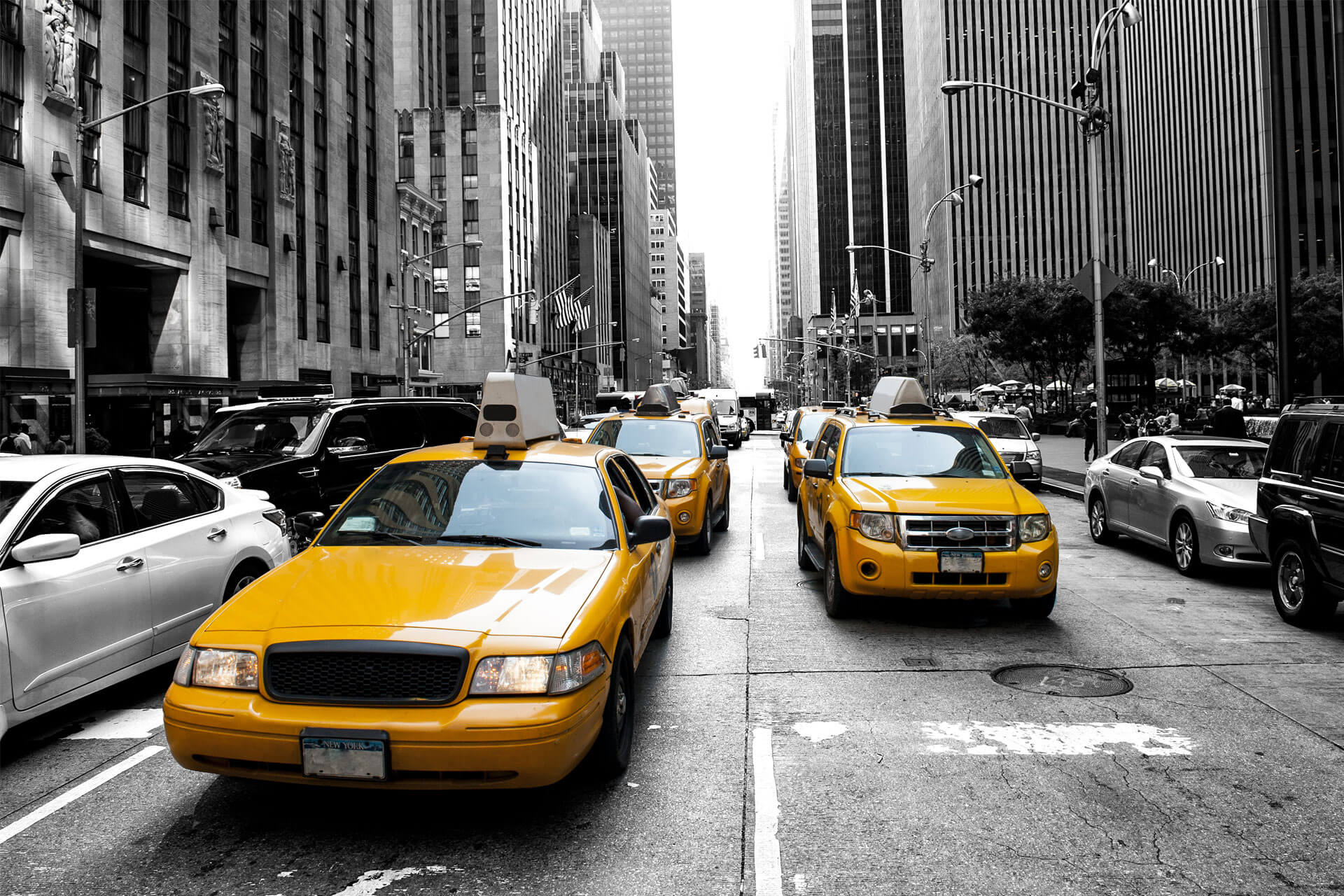 New York street with yellow cabs 