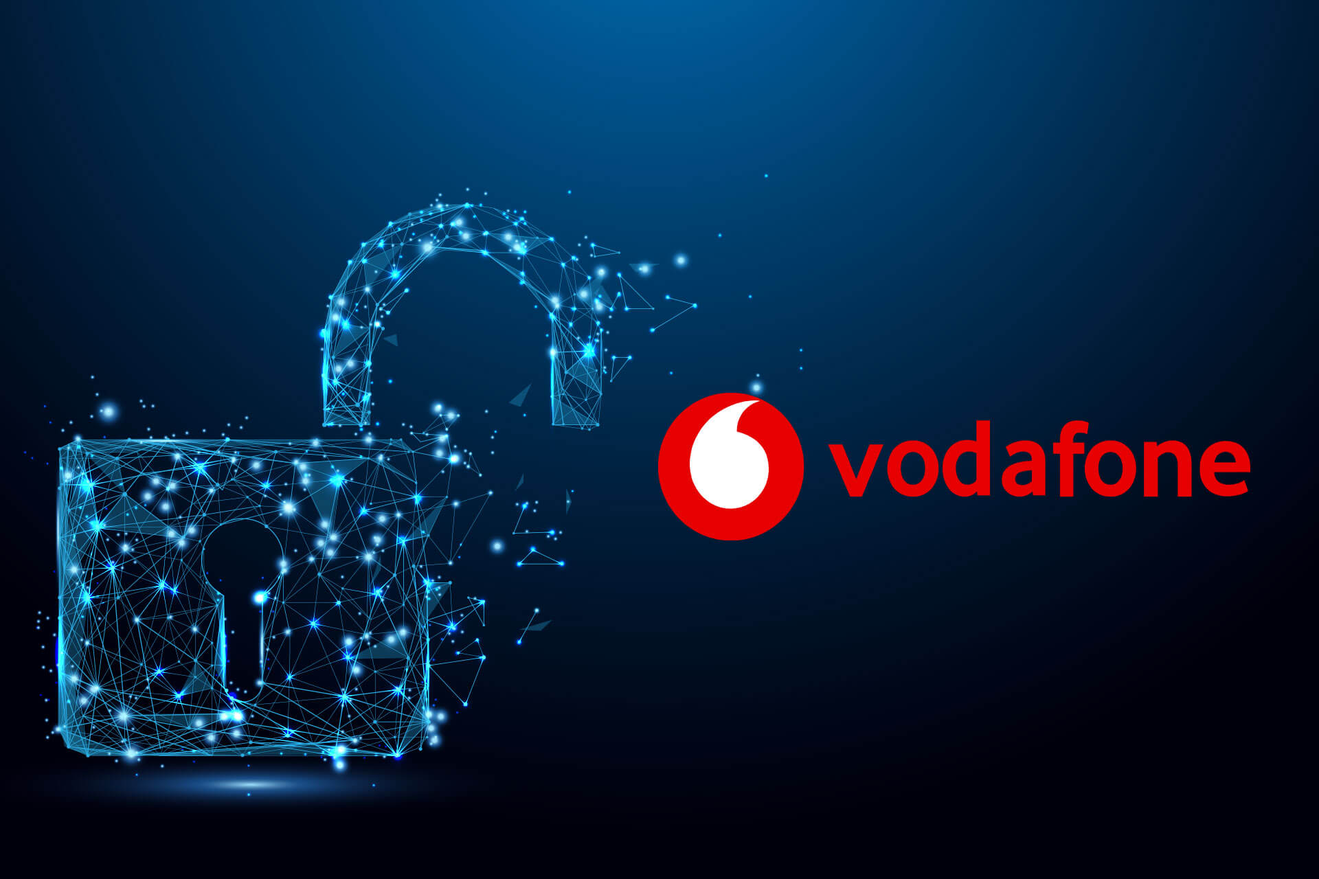 image of an open lock next to Vodafone company logo