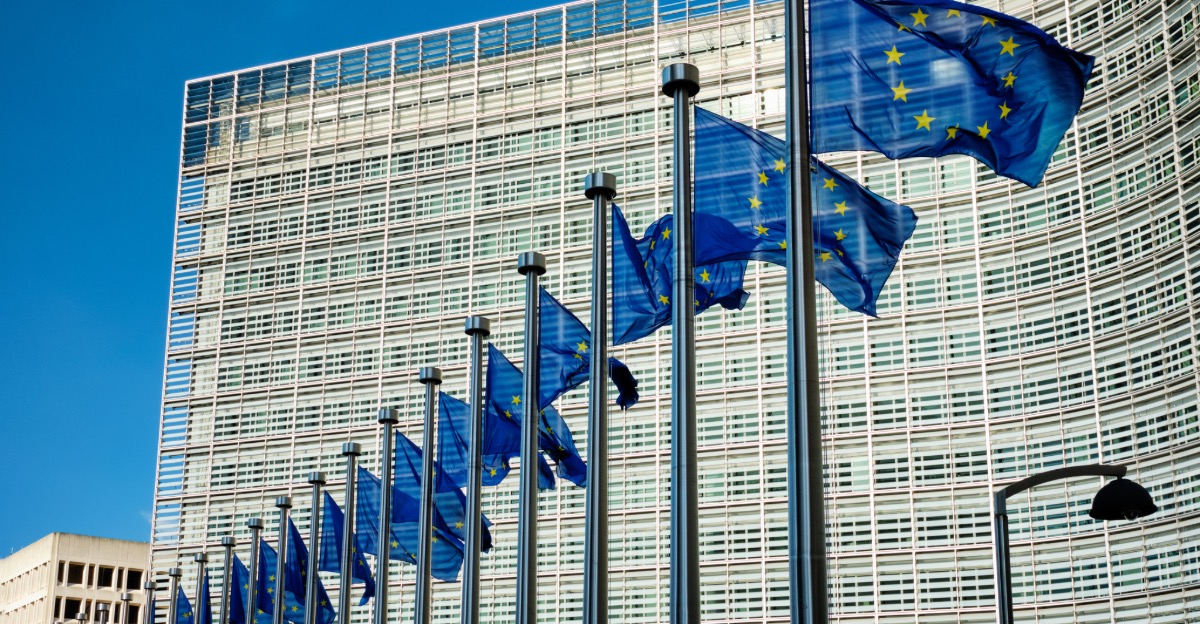 EU flags in front of European Commission building